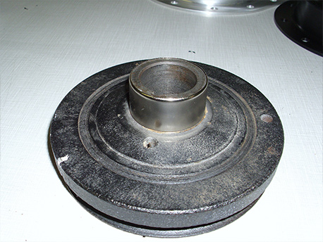 Figure 4 - This photo shows the SBC installed on your Sunbeam Alpine pulley by a light press fit and the thread locker supplied with the sleeve kit.